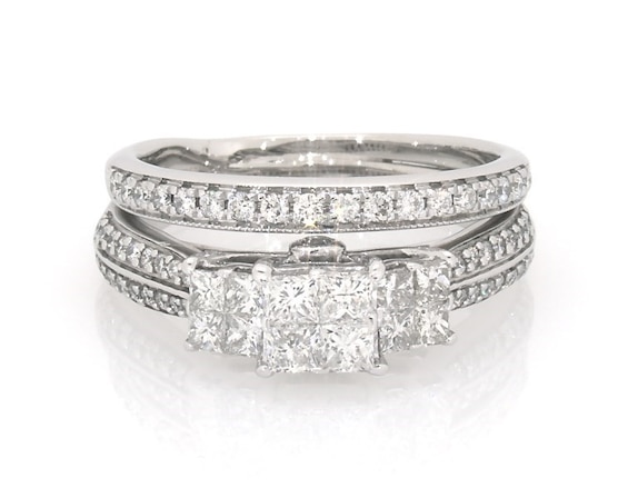 Previously Owned Princess-Cut Quad Trio Diamond Bridal Set 1-1/8 ct tw 14K White Gold Size 7.25