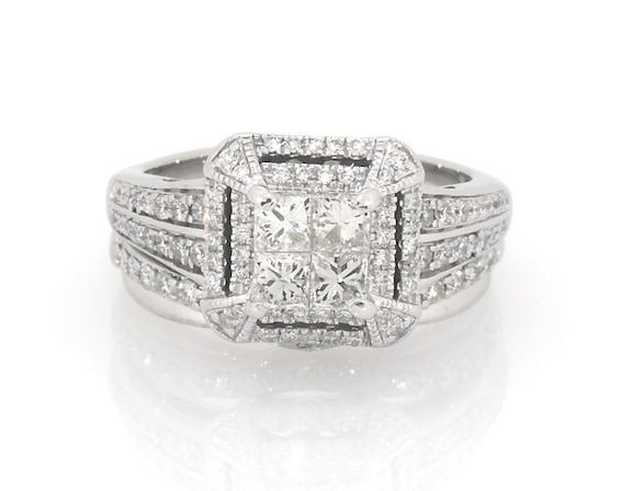Previously Owned Princess-Cut Quad Diamond Bridal Set 1-1/5 ct tw 14K White Gold Size 6.75