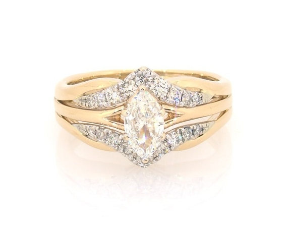 Previously Owned Marquise-Cut Diamond Bridal Set 1 ct tw 14K Two-Tone Gold Size 8