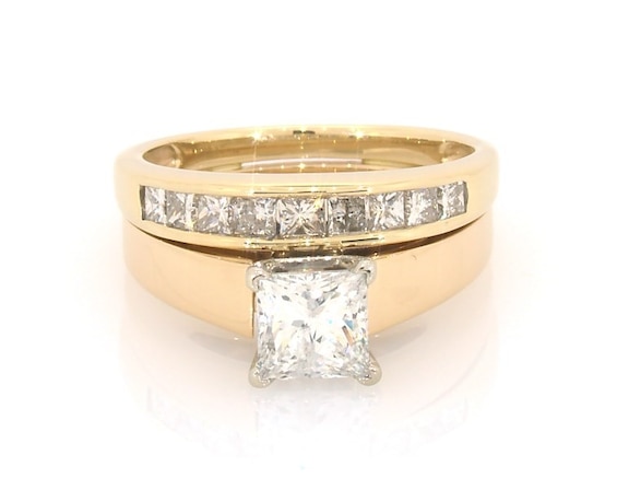Previously Owned Princess-Cut Diamond Bridal Set 1-3/8 ct tw 14K Yellow Gold Size 5.5