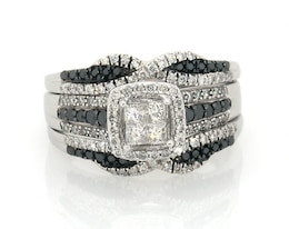 Previously Owned Princess-Cut Quad Black & White Diamond Bridal Set 1-1/8 ct tw 14K White Gold Size 5.25