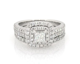 Previously Owned Princess-Cut Diamond Double Halo Bridal Set 1-1/5 ct tw 14K White Gold Size 5.5