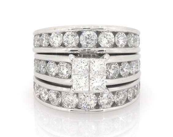 Previously Owned Princess-Cut Quad Diamond Bridal Set 4-1/6 ct tw 14K White Gold Size 5.75