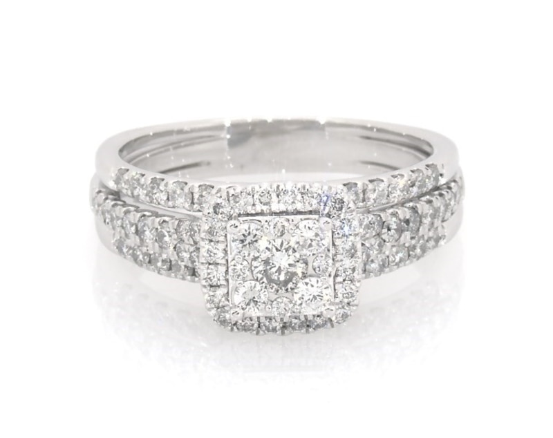 Main Image 1 of Previously Owned Multi-Diamond Bridal Set 1-1/8 ct tw 10K & 14K White Gold Size 9