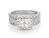 Thumbnail Image 1 of Previously Owned Princess-Cut Quad Diamond Halo Bridal Set 1-7/8 ct tw 14K White Gold Size 5.25