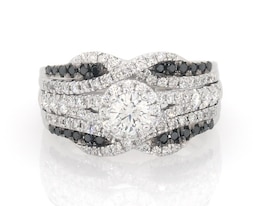 Previously Owned Round-Cut White & Black Diamond Bridal Set 1 ct tw 14K White Gold Size 6