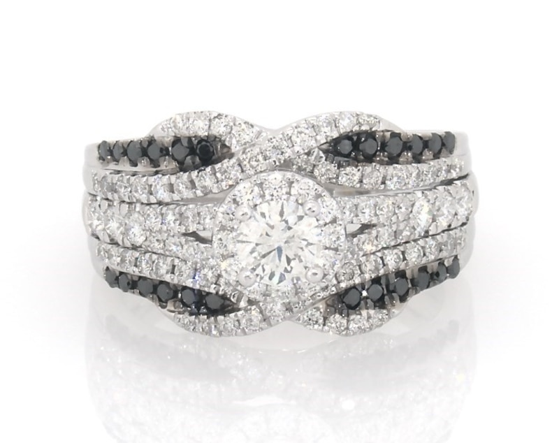 Main Image 1 of Previously Owned Round-Cut White & Black Diamond Bridal Set 1 ct tw 14K White Gold Size 6