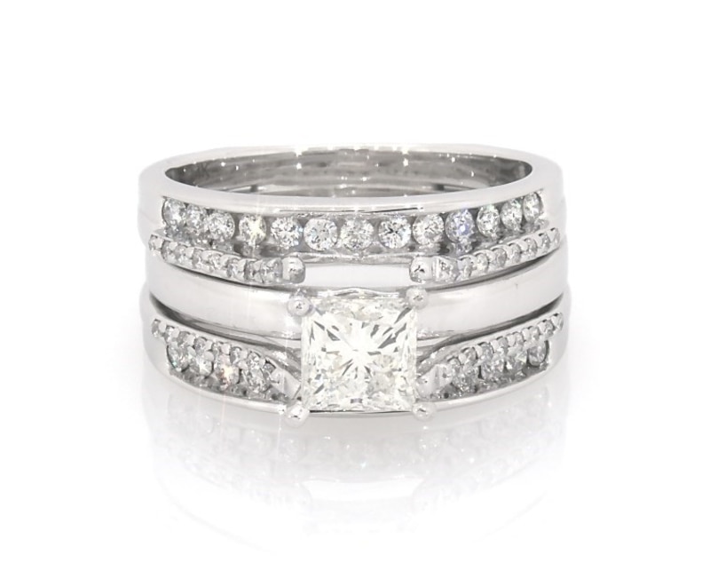 Main Image 1 of Previously Owned Princess-Cut Diamond Bridal Set 1-3/8 ct tw 14K White Gold Size 6