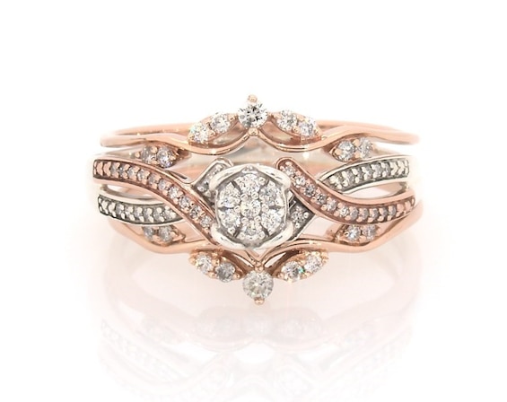 Previously Owned Multi-Diamond Bridal Set 3/8 ct tw 10K & 14K Rose Gold & Sterling Silver Size 10.5