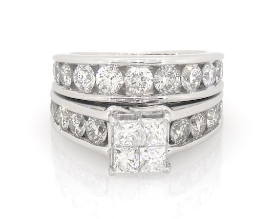 Previously Owned Princess-Cut Quad Diamond Bridal Set 3 ct tw 14K White Gold Size 4.5