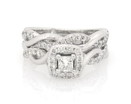 Previously Owned THE LEO Diamond Princess-Cut Halo Bridal Set 7/8 ct tw 14K White Gold Size 6.5