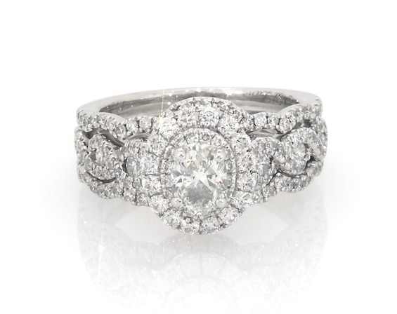 Previously Owned Neil Lane Oval-Cut Diamond Double Halo Bridal Set 1-1/2 ct tw 14K White Gold Size 5.75