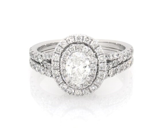 Previously Owned Neil Lane Oval-Cut Diamond Double Halo Bridal Set 1-1/2 ct tw 14K White Gold Size 6.75