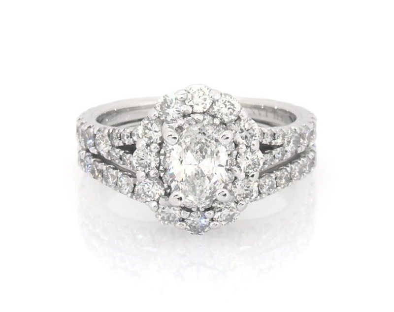 Main Image 1 of Previously Owned Neil Lane Oval-Cut Diamond Halo Bridal Set 1-7/8 ct tw 14K White Gold Size 4.75
