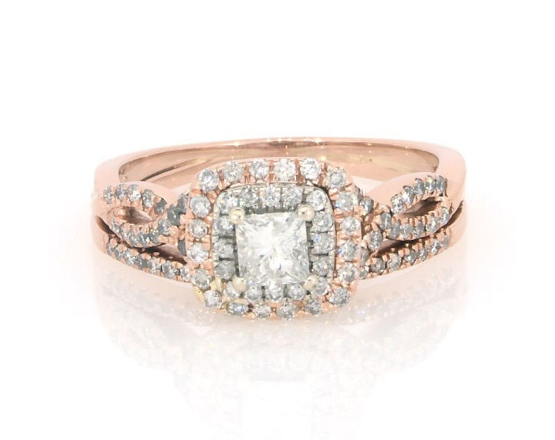 Main Image 1 of Previously Owned Princess-Cut Diamond Double Halo Bridal Set 3/4 ct tw 14K Two-Tone Gold Size 7.75