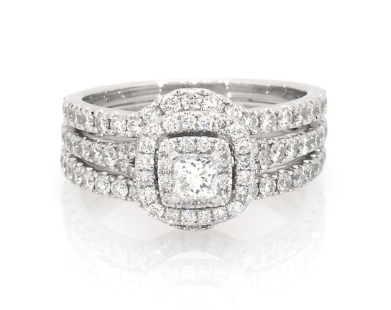 Previously Owned Neil Lane Princess-Cut Diamond Double Halo Bridal Set 1-3/4 ct tw 14K White Gold Size 8.75