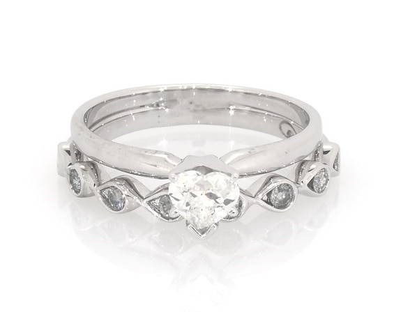 Previously Owned Heart-Shaped Diamond Bridal Set 5/8 ct tw 14K White Gold Size 7.25