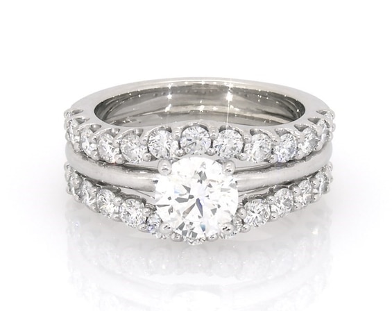 Previously Owned Round-Cut Lab-Grown Diamond Bridal Set 2-3/8 ct tw 14K White Gold Size 7.25