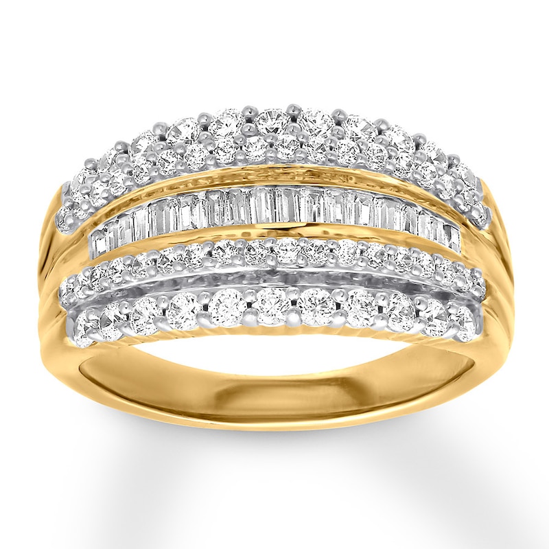 Main Image 1 of Previously Owned Diamond Ring 1 ct tw Round & Baguette 10K Yellow Gold