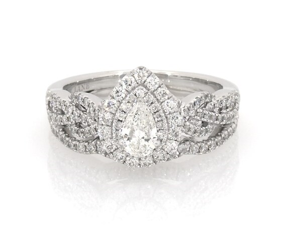 Previously Owned Neil Lane Pear-Shaped Diamond Double Halo Braided Bridal Set 7/8 ct tw 14K White Gold Size