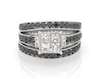 Thumbnail Image 1 of Previously Owned Princess-Cut Quad White Diamond & Black Diamond Bridal Set 1-3/8 ct tw 14K White Gold Size 5