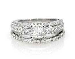 Previously Owned Princess-Cut Diamond Halo Bridal Set 1-1/4 ct tw 14K White Gold Size 8.25
