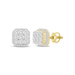 Previously Owned Men's Multi-Diamond Chain Link Accent Octagon Stud Earrings 1 ct tw 10K Yellow Gold