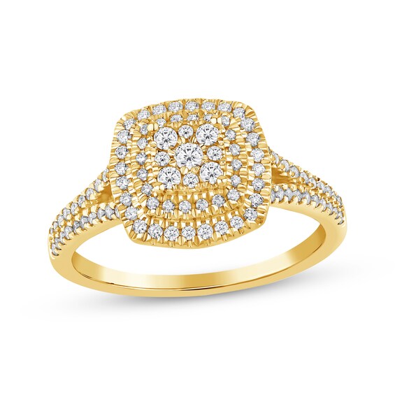 Previously Owned Multi-Diamond Cushion Frame Engagement Ring 3/8 ct tw 10K Yellow Gold