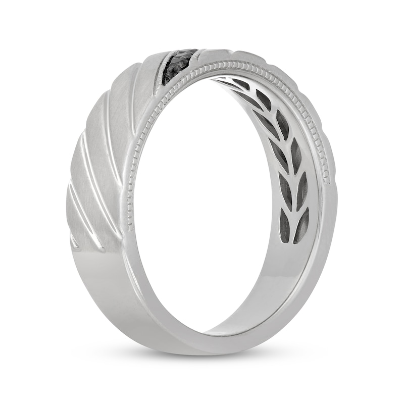 Main Image 2 of Previously Owned Neil Lane Men's Black Diamond Diagonal Groove Wedding Band 1/10 ct tw 14K White Gold