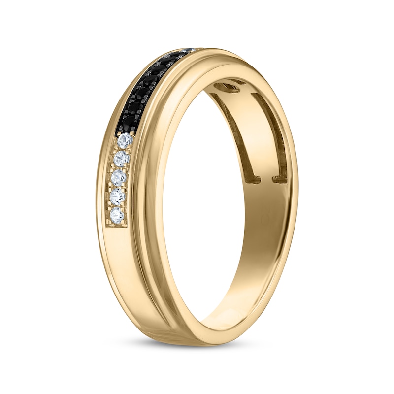 Main Image 2 of Previously Owned Men's Black & White Diamond Wedding Band 1/6 ct tw 10K Yellow Gold