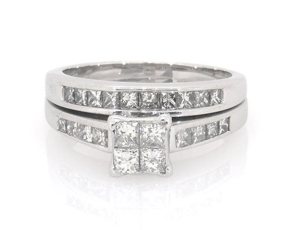 Previously Owned Princess-Cut Quad Diamond Bridal Set 1-1/6 ct tw 14K White Gold Size 8