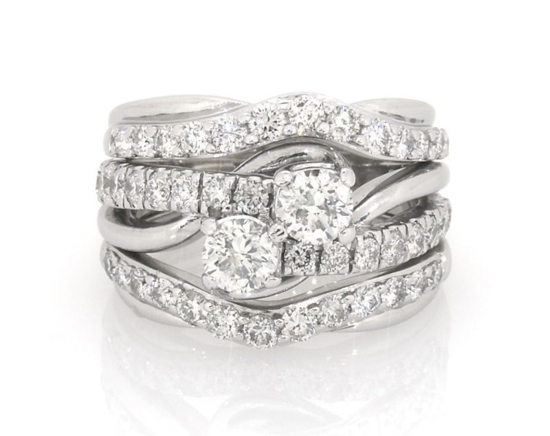 Main Image 1 of Previously Owned Round-Cut Diamond Two-Stone Bridal Set 2-1/3 ct tw 14K White Gold Size 8
