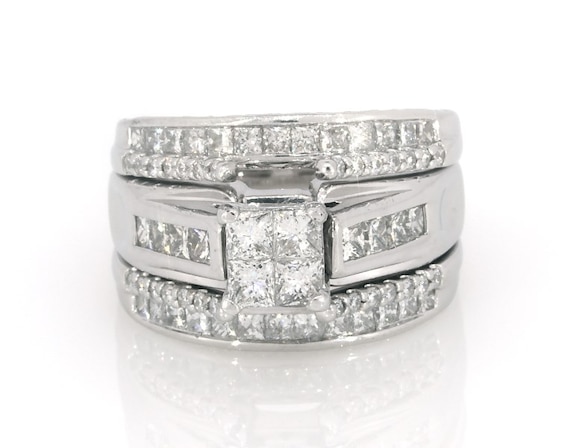Previously Owned Princess-Cut Quad Diamond Bridal Set 1-7/8 ct tw 14K White Gold Size 8