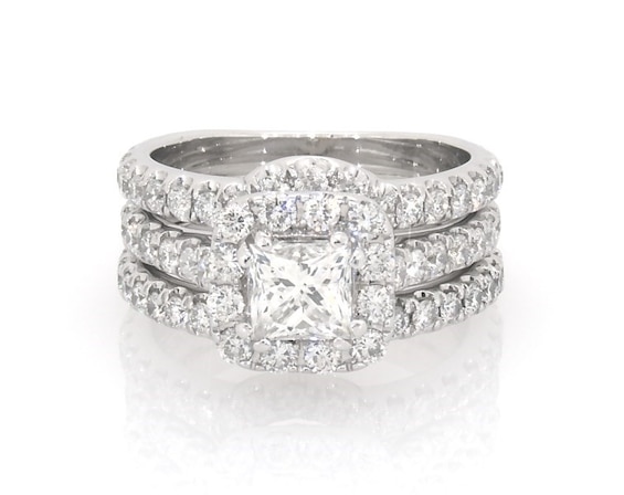 Previously Owned Neil Lane Princess-Cut Diamond Halo Bridal Set 2 ct tw 14K White Gold Size 5