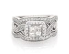 Thumbnail Image 1 of Previously Owned Princess-Cut Quad Diamond Halo Bridal Set 7/8 ct tw 14K White Gold Size 7.5