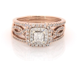 Previously Owned Princess-Cut Diamond Halo Bridal Set 7/8 ct tw 14K Two-Tone Gold Size 6.75