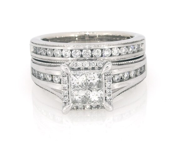 Previously Owned Princess-Cut Quad Diamond Bridal Set 7/8 ct tw 14K White Gold Size
