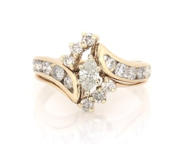 Previously Owned Marquise-Cut Diamond Bypass Bridal Set 7/8 ct tw 14K Yellow Gold Size 5