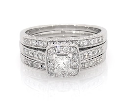 Previously Owned Princess-Cut Diamond Halo Bridal Set 5/8 ct tw 14K White Gold Size 6.5