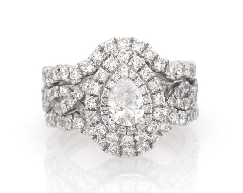 Main Image 1 of Previously Owned Neil Lane Pear-Shaped Diamond Double Halo Bridal Set 2 ct tw 14K White Gold Size 5