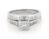 Thumbnail Image 1 of Previously Owned Princess-Cut Diamond Halo Bridal Set 7/8 ct tw 14K White Gold Size 8