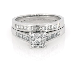 Previously Owned Princess-Cut Diamond Halo Bridal Set 7/8 ct tw 14K White Gold Size 8