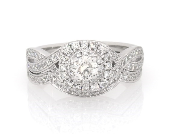 Previously Owned Neil Lane Round-Cut Diamond Double Halo Bridal Set 7/8 ct tw 14K White Gold Size
