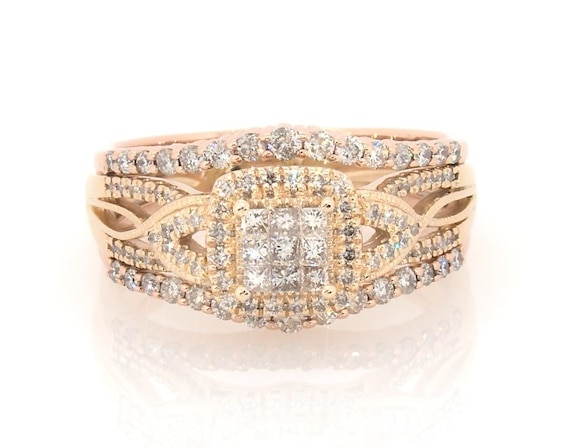 Previously Owned Princess-Cut Multi-Diamond Bridal Set 7/8 ct tw 10K Yellow & 14K Rose Gold Size 9.75
