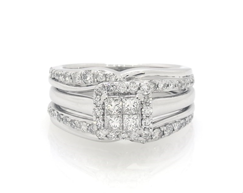 Main Image 1 of Previously Owned Princess-Cut Quad Diamond Bridal Set 7/8 ct tw 10K & 14K White Gold Size 6.25