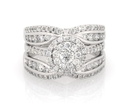 Previously Owned Round-Cut Diamond Double Halo Bridal Set 1-5/8 ct tw 14K White Gold Size 8