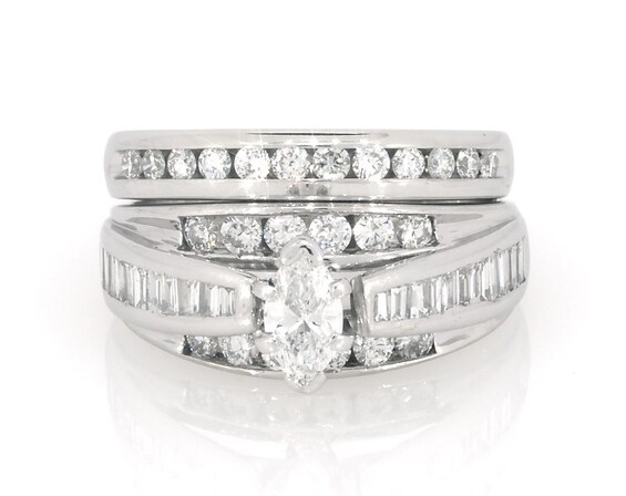 Previously Owned Marquise-Cut Diamond Bridal Set 1-1/5 ct tw 14K White Gold Size 5.25