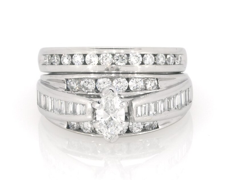 Main Image 1 of Previously Owned Marquise-Cut Diamond Bridal Set 1-1/5 ct tw 14K White Gold Size 5.25