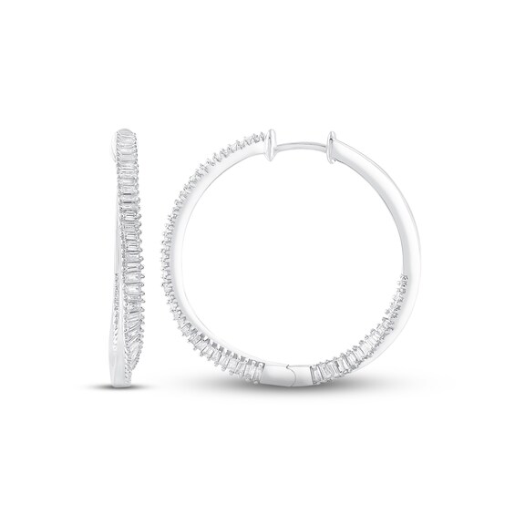 Previously Owned Diamond Twist Hoop Earrings 1 ct tw Baguette-cut 10K White Gold