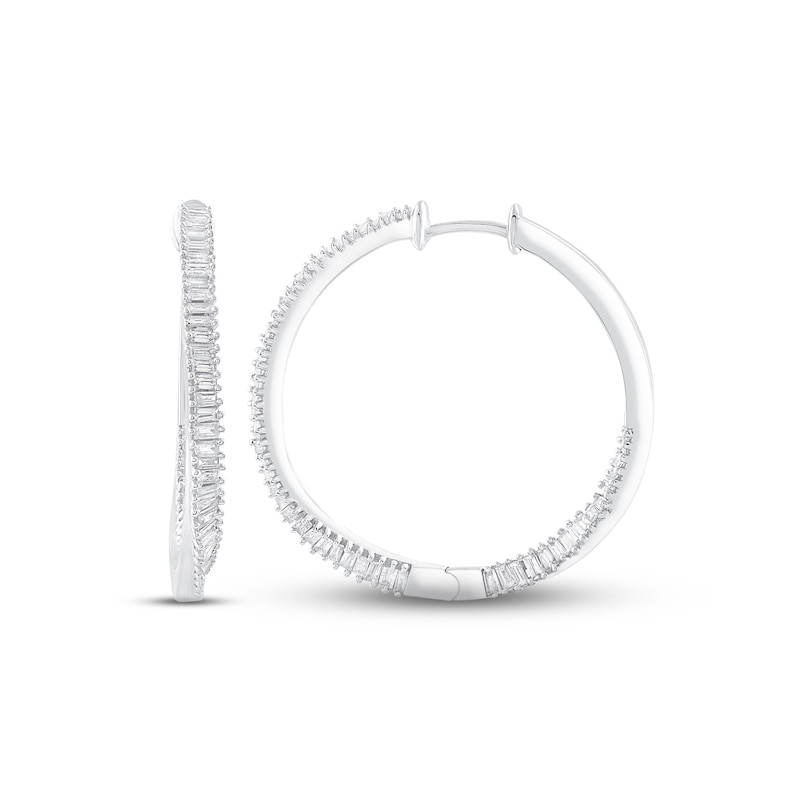 Main Image 1 of Previously Owned Diamond Twist Hoop Earrings 1 ct tw Baguette-cut 10K White Gold